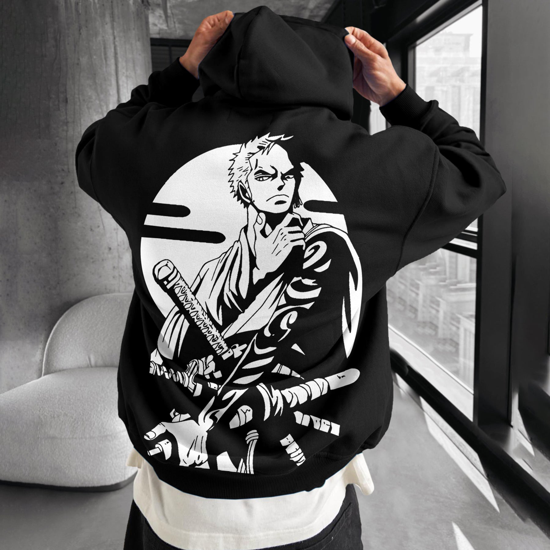 Oversize "anime Print" Print Hoodie