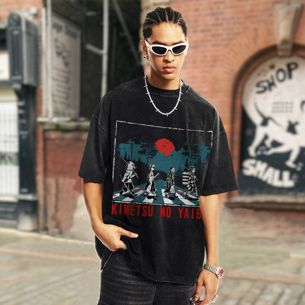 Unisex Vintage Demon Slayer Washed T-Shirt