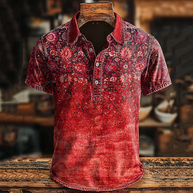 Men's Retro Ethnic Art Printed Casual Short Sleeve Polo Shirt