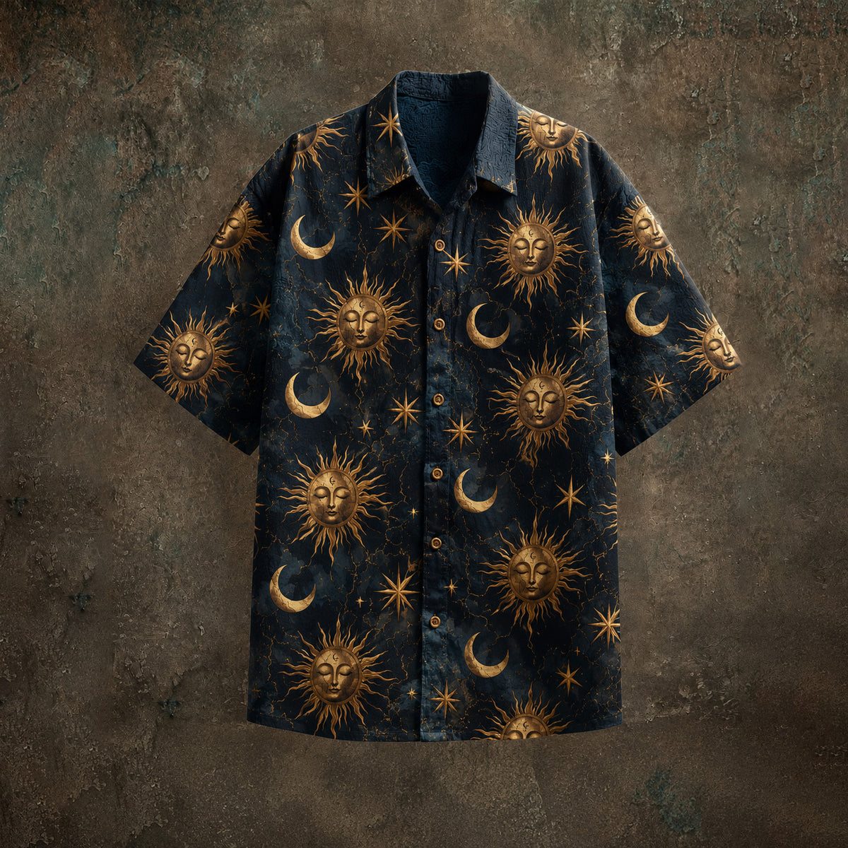 Men's Retro Sun And Moon Print Cotton Linen Top