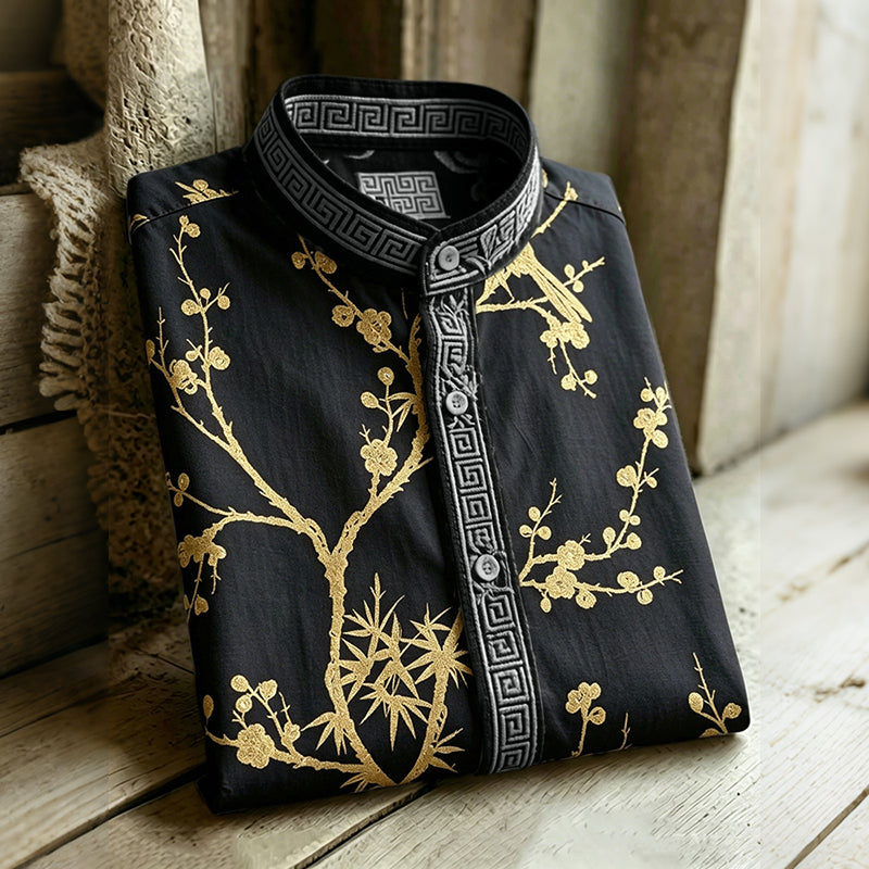 Vintage Japanese Flowers Art Pattern Casual Shirt