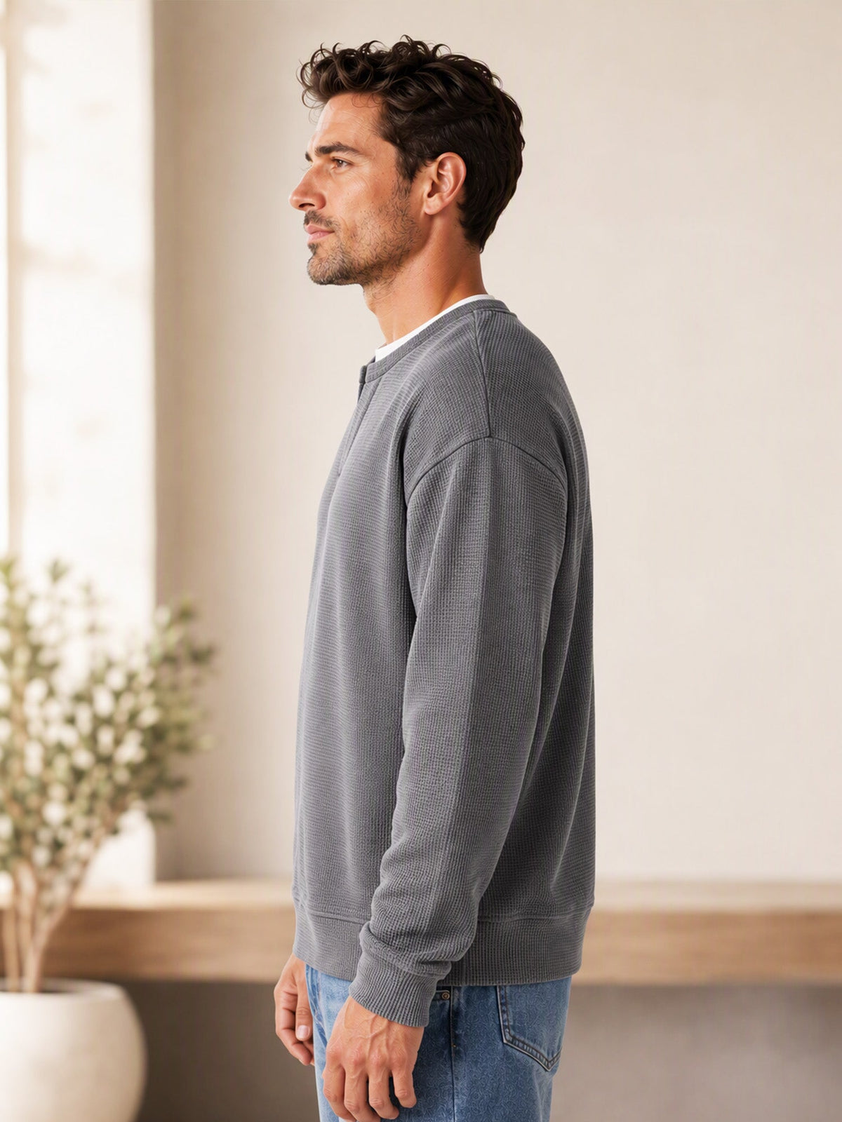 Men's Premium Textured Notched-Neck Pullover