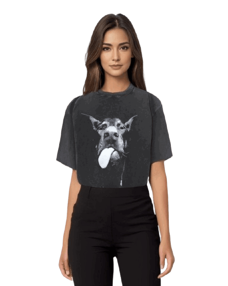 Vintage Washed Cotton T-Shirt Dog Face