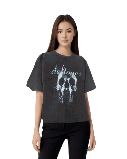 Vintage Washed Cotton T-Shirt Dog Face