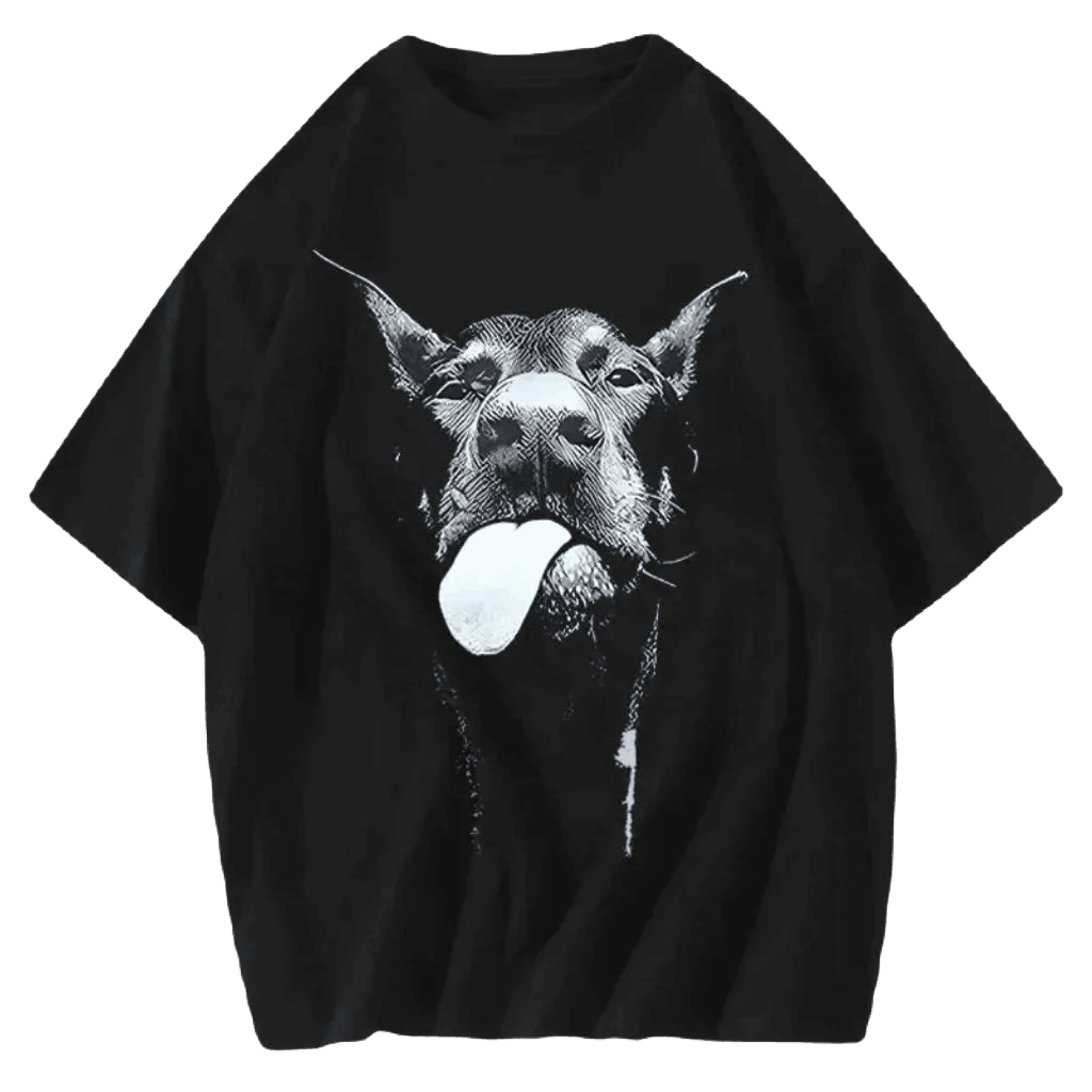 Vintage Washed Cotton T-Shirt Dog Face