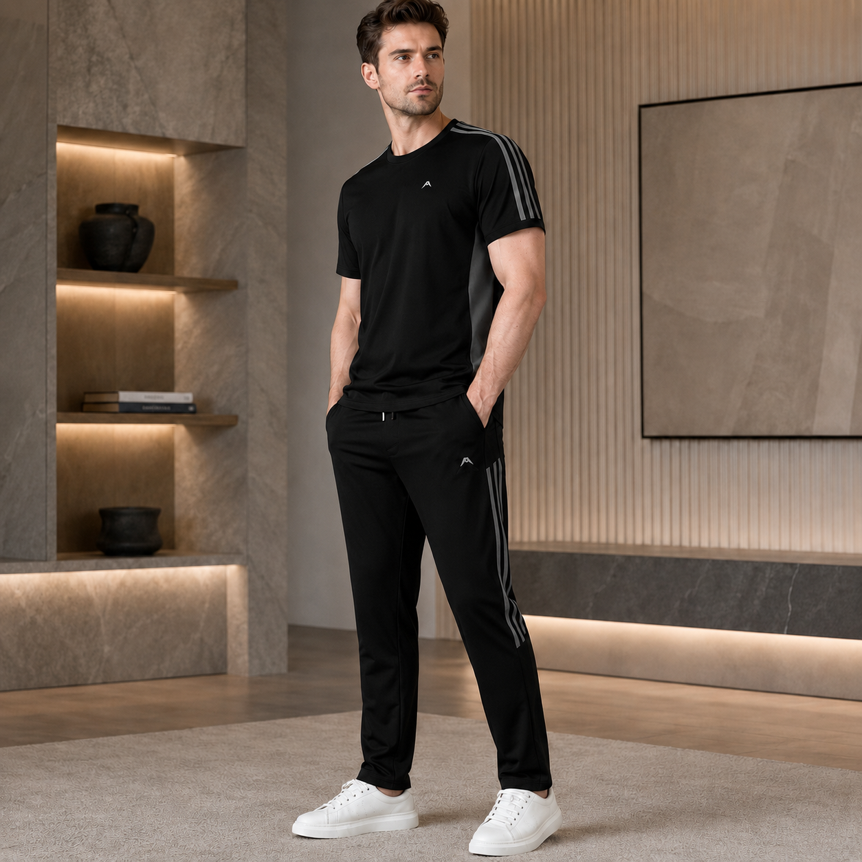 Men’s Performance Tracksuit Set – Short Sleeve T-Shirt & Cuffed Jogger Pants