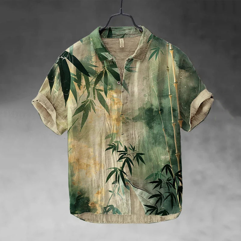 Men's Floral Bird Butterfly Art Print Short Sleeve Shirt