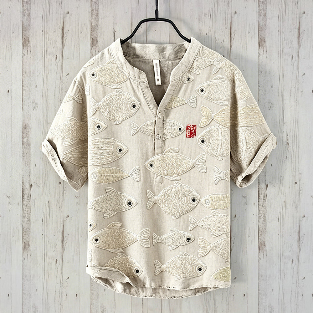 Vintage Fish Japanese Art Long Sleeve Cozy Linen Tunic