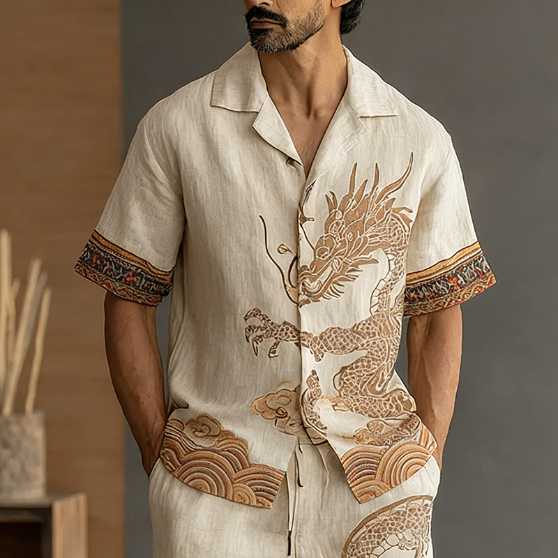 Men's Retro Dragon Casual Loose Two-piece Set