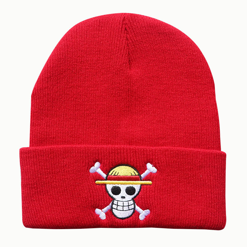 Unisex Straw Hat Anime Embroidery Warm Beanie