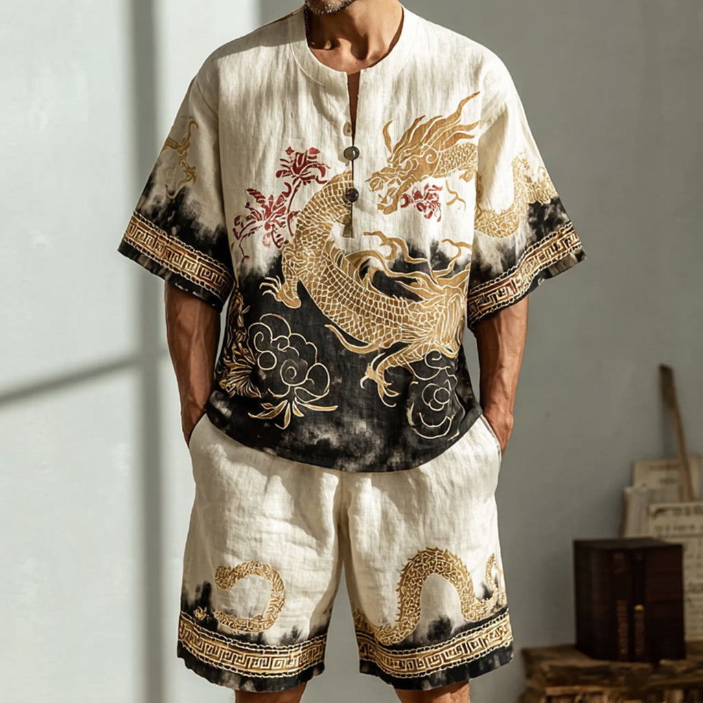 Retro Gradient Dragon Design Loose Suit