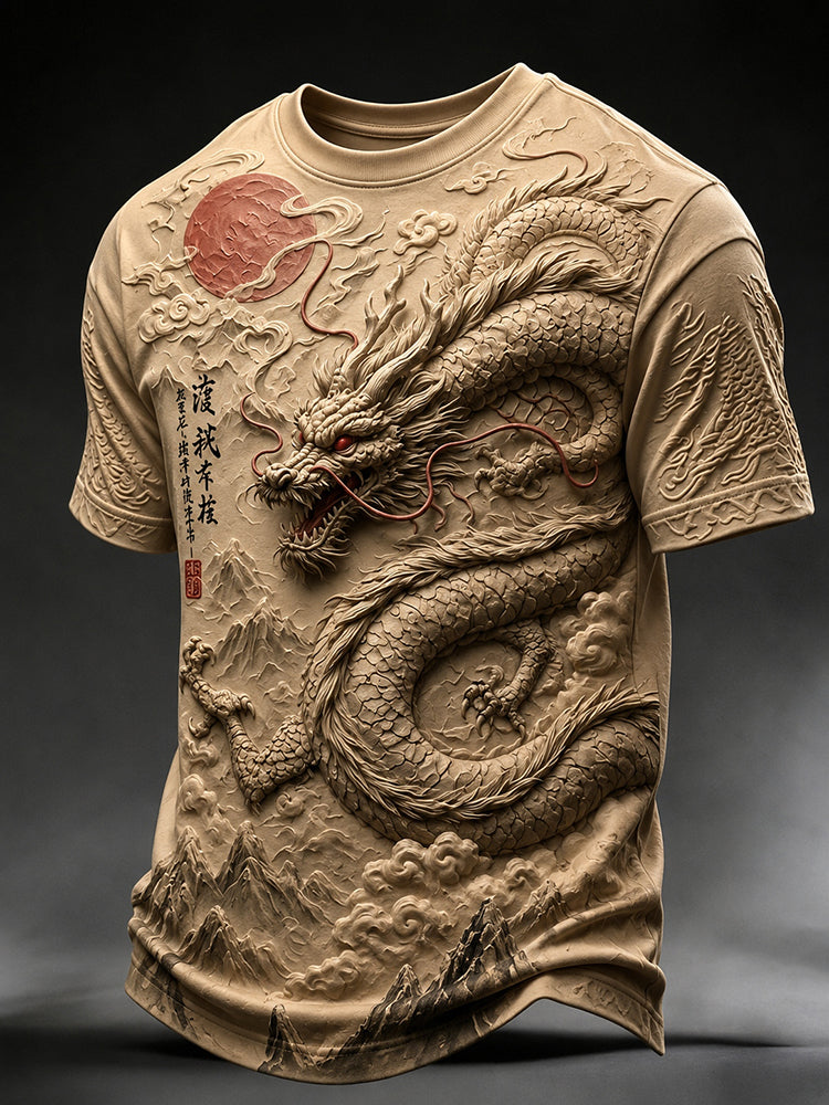 Men's Mythological Dragon Great Waves Art 3d Print Casual T-shirt