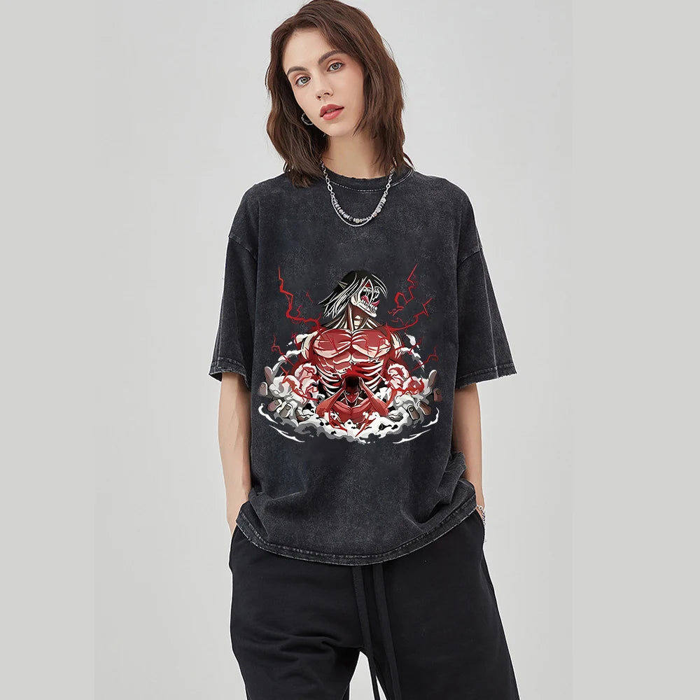 Anime Attack On Titan Washed Vintage T-Shirt Streetwear