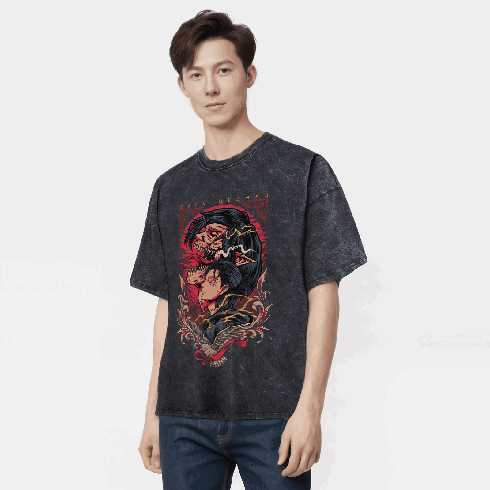 Anime Attack On Titan Washed Vintage T-Shirt Streetwear