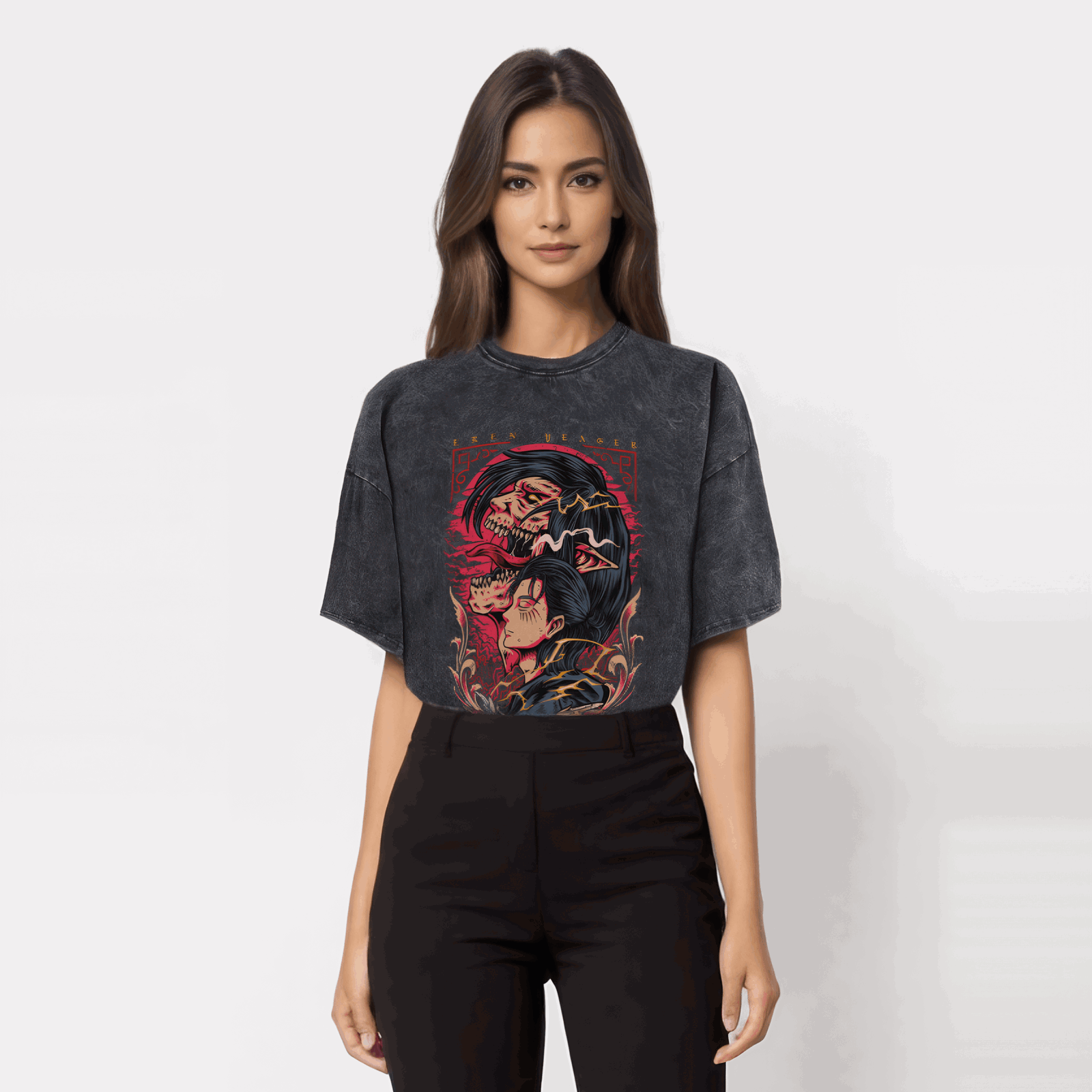 Anime Attack On Titan Washed Vintage T-Shirt Streetwear