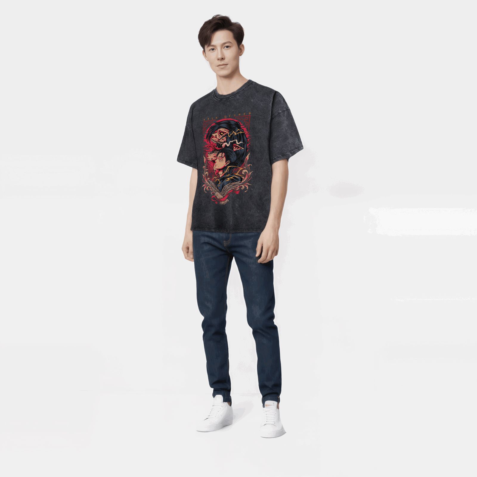Anime Attack On Titan Washed Vintage T-Shirt Streetwear