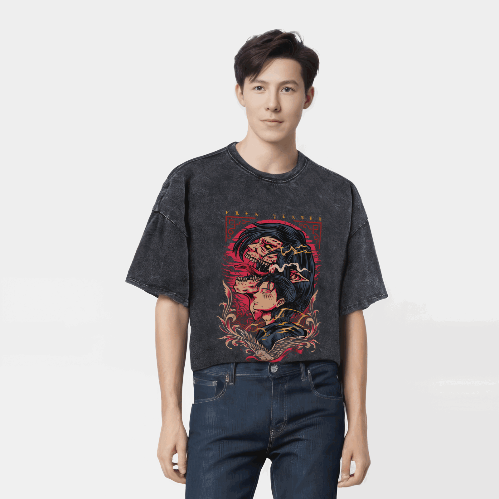 Anime Attack On Titan Washed Vintage T-Shirt Streetwear