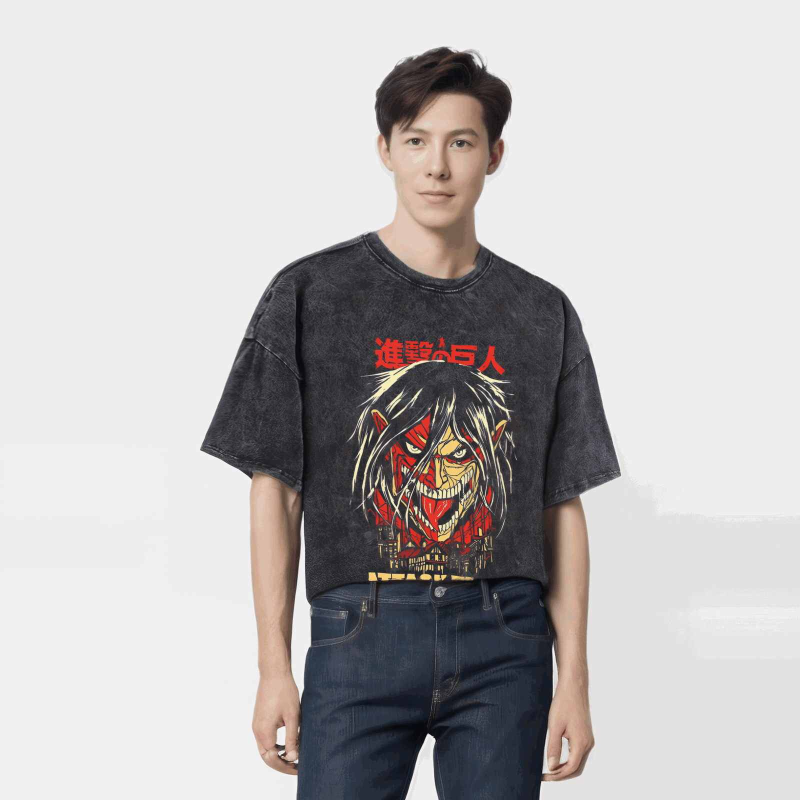 Anime Attack On Titan Washed Vintage T-Shirt Streetwear Ver. 2