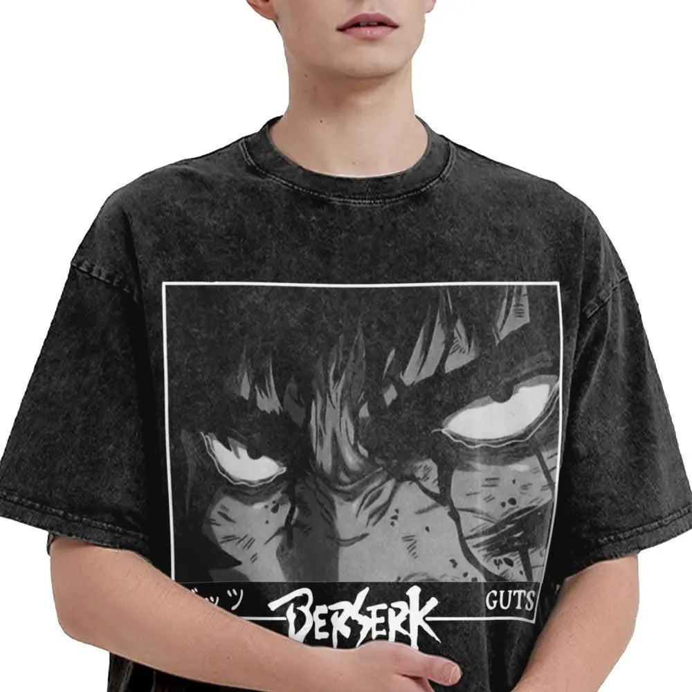 Anime Berserk Guts Washed Vintage T-Shirt - Ver. Face of the Champ