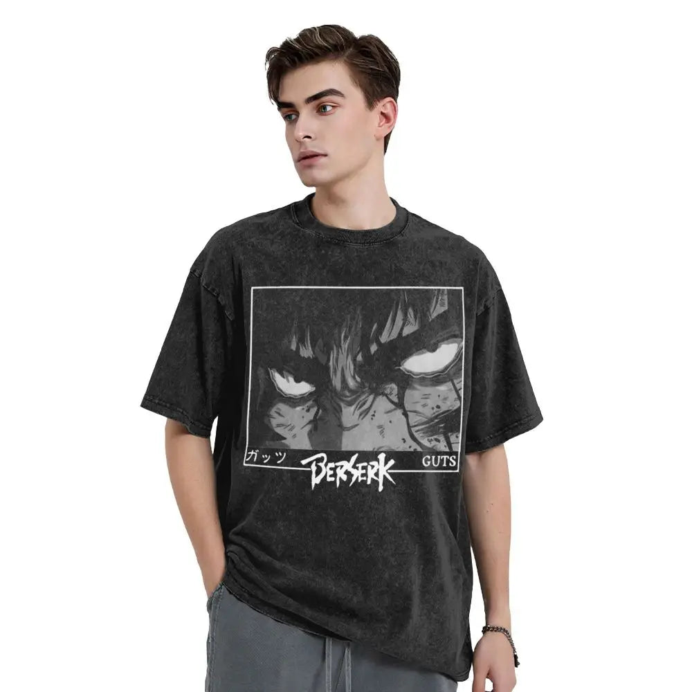 Anime Berserk Guts Washed Vintage T-Shirt - Ver. Face of the Champ