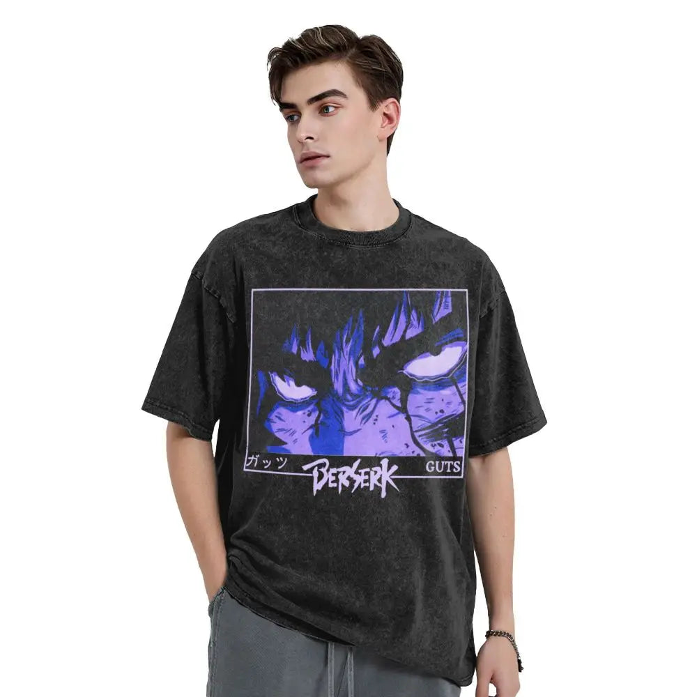 Anime Berserk Guts Washed Vintage T-Shirt - Ver. Face of the Champ