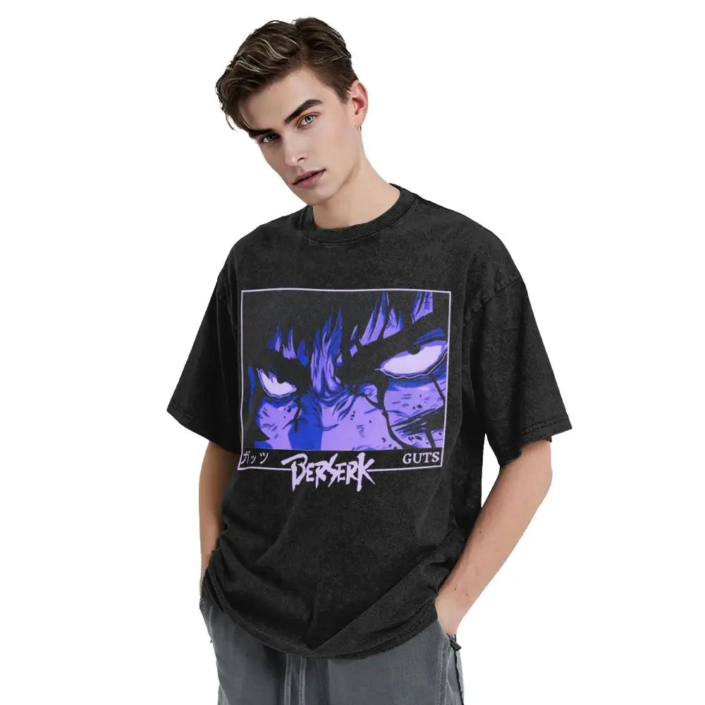 Anime Berserk Guts Washed Vintage T-Shirt - Ver. Face of the Champ