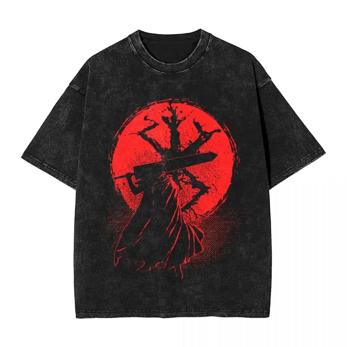 Anime Berserk Guts Washed Vintage T-Shirt - Ver. Red Moon