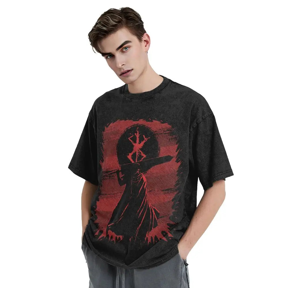 Anime Berserk Guts Washed Vintage T-Shirt - War Ride