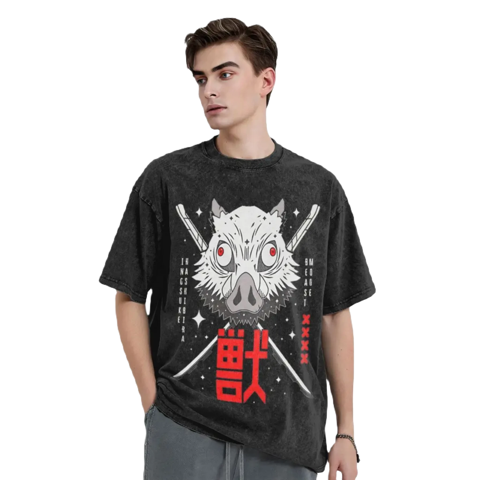 Anime Washed Cotton T-Shirt - Beast Demon Slayers