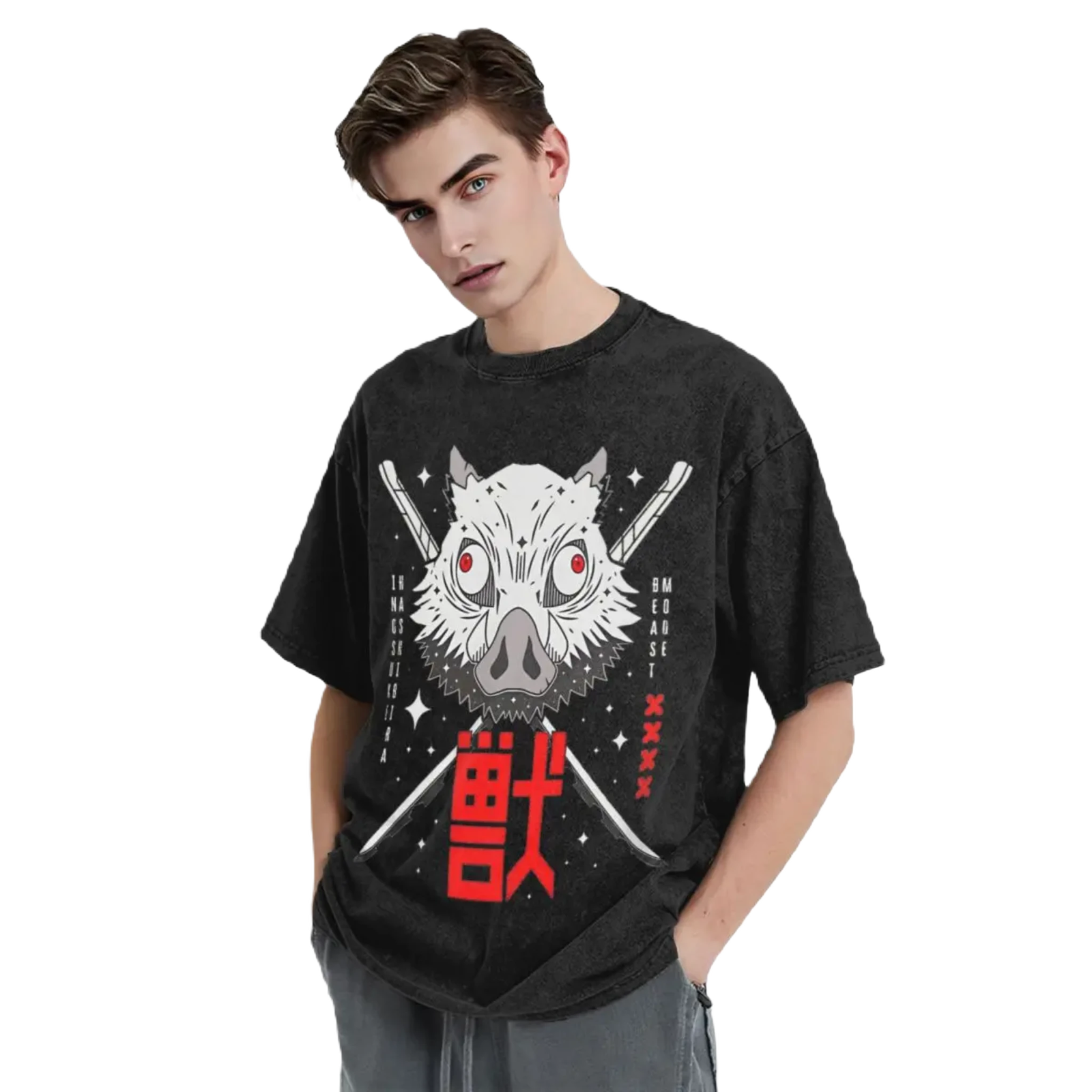 Anime Washed Cotton T-Shirt - Beast Demon Slayers