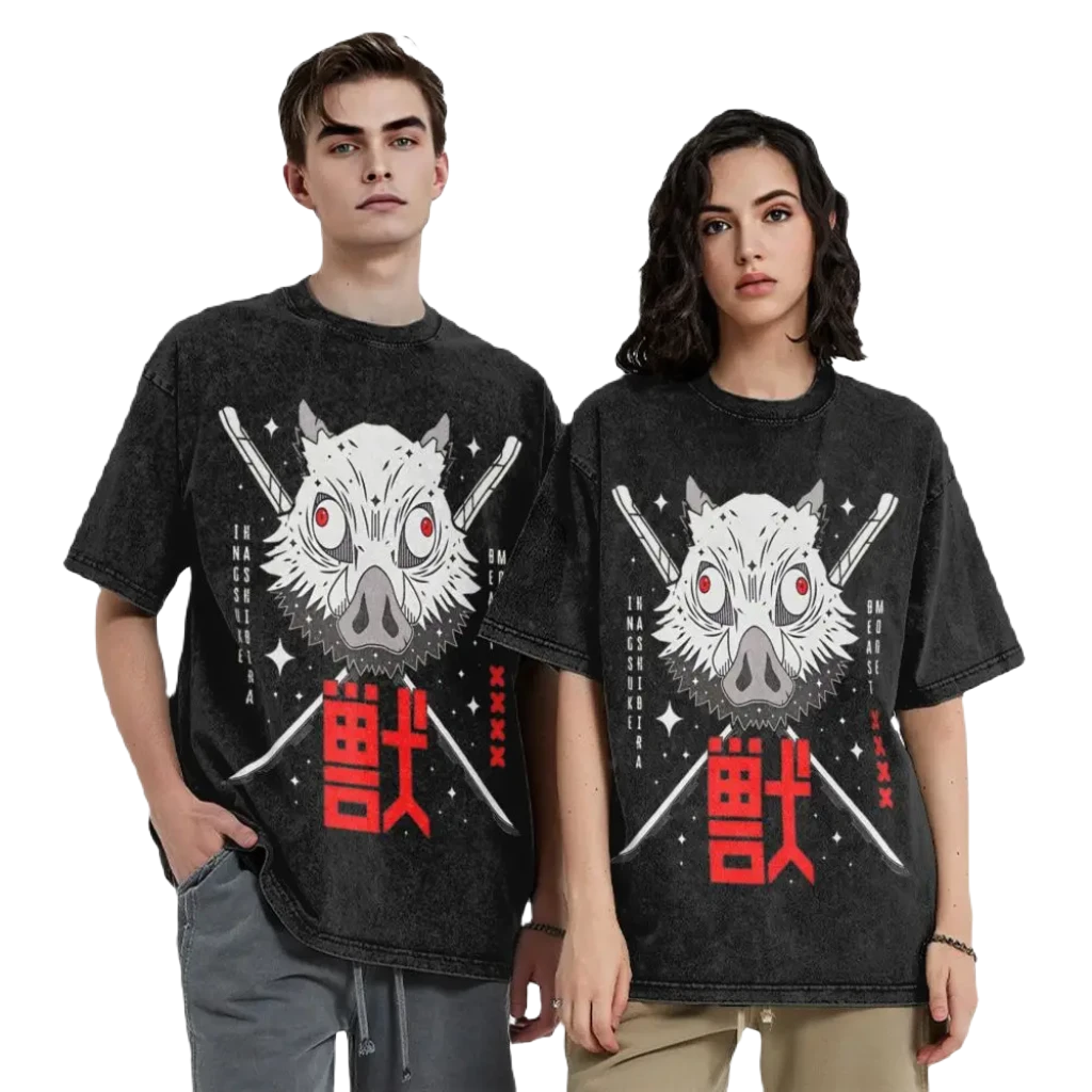 Anime Washed Cotton T-Shirt - Beast Demon Slayers