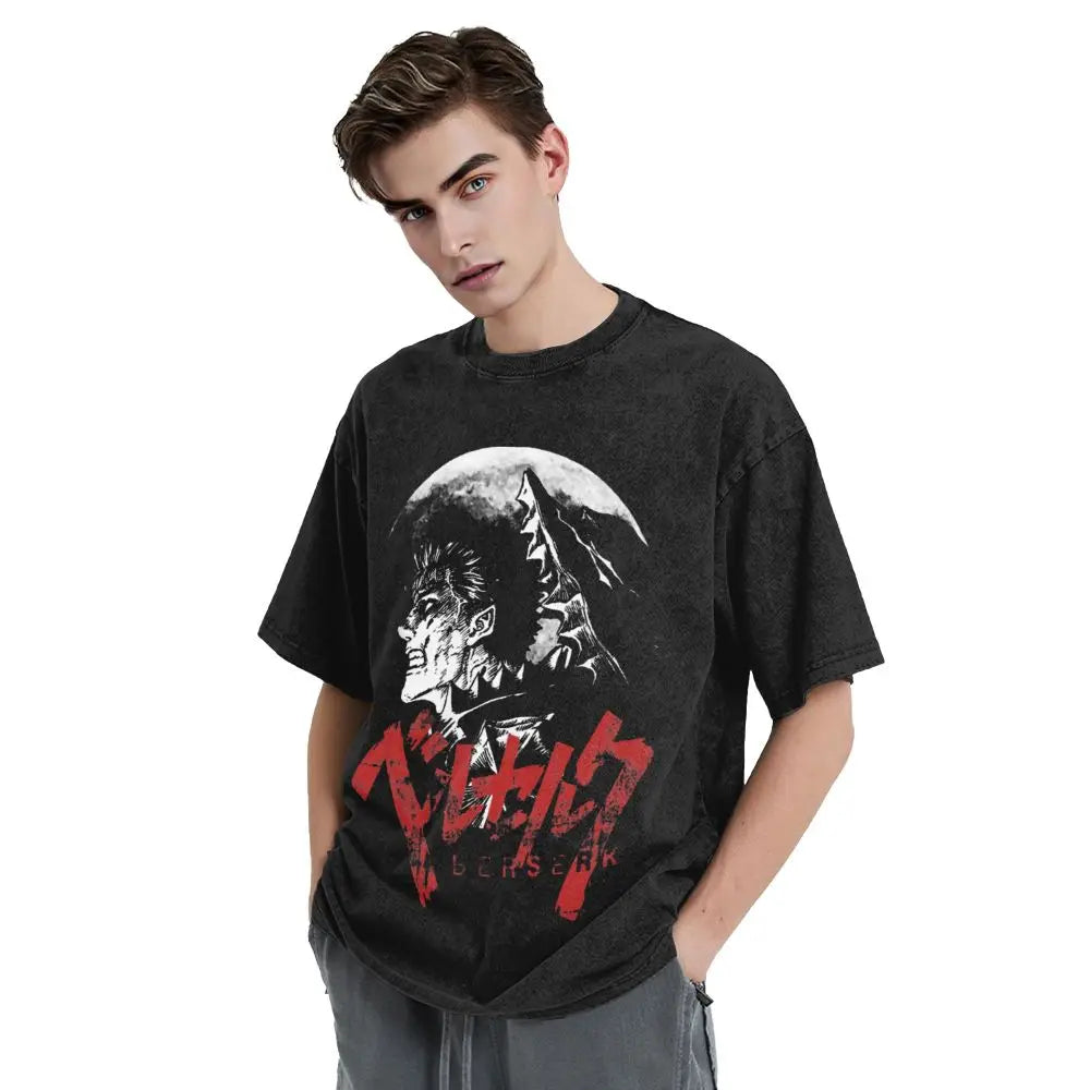 Berserk Guts Washed Anime Vintage T-Shirt - Ver. Mad Moon