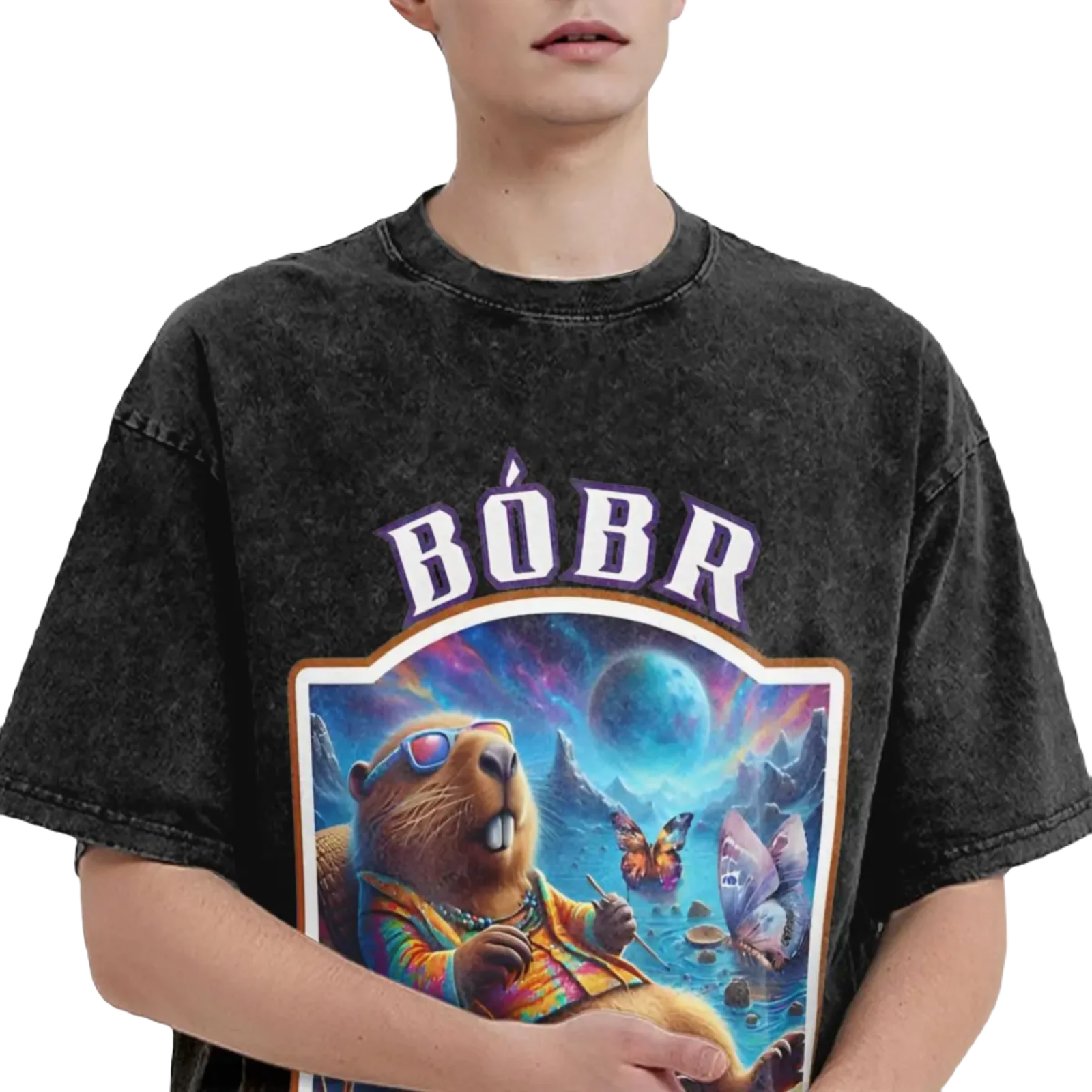 Cartoon Washed Cotton Vintage Tee - Bobr Kurwa