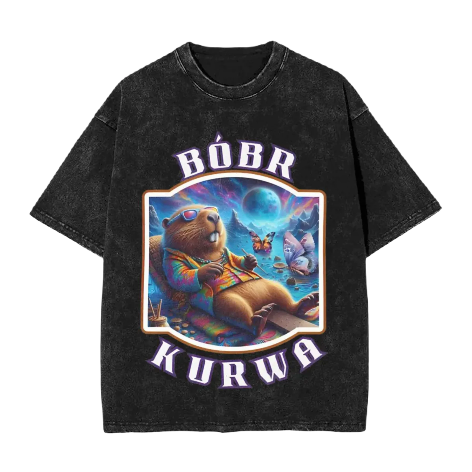 Cartoon Washed Cotton Vintage Tee - Bobr Kurwa