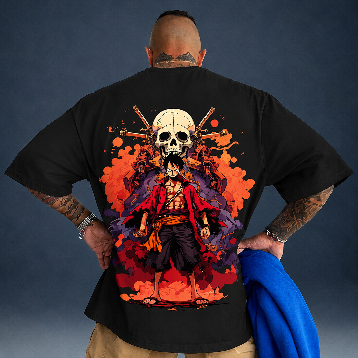 Oversized T-Shirt Oversized Streetwear Caveira Luffy Black
