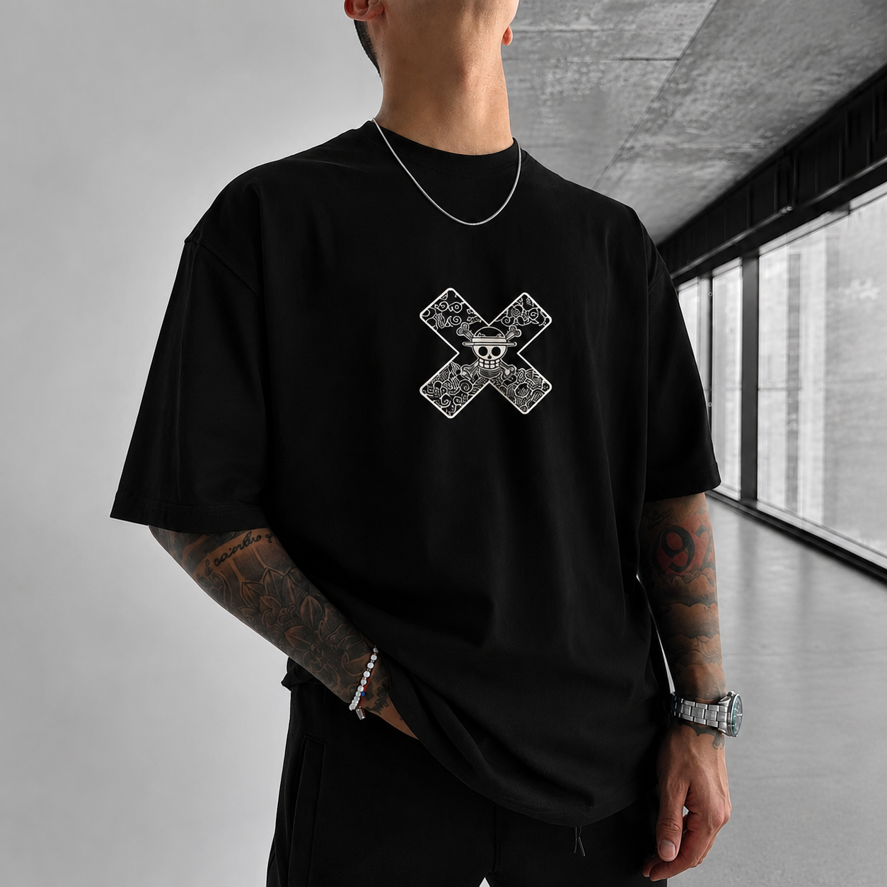 Oversized T-Shirt Oversized Streetwear Luffy Haki do Rei Black