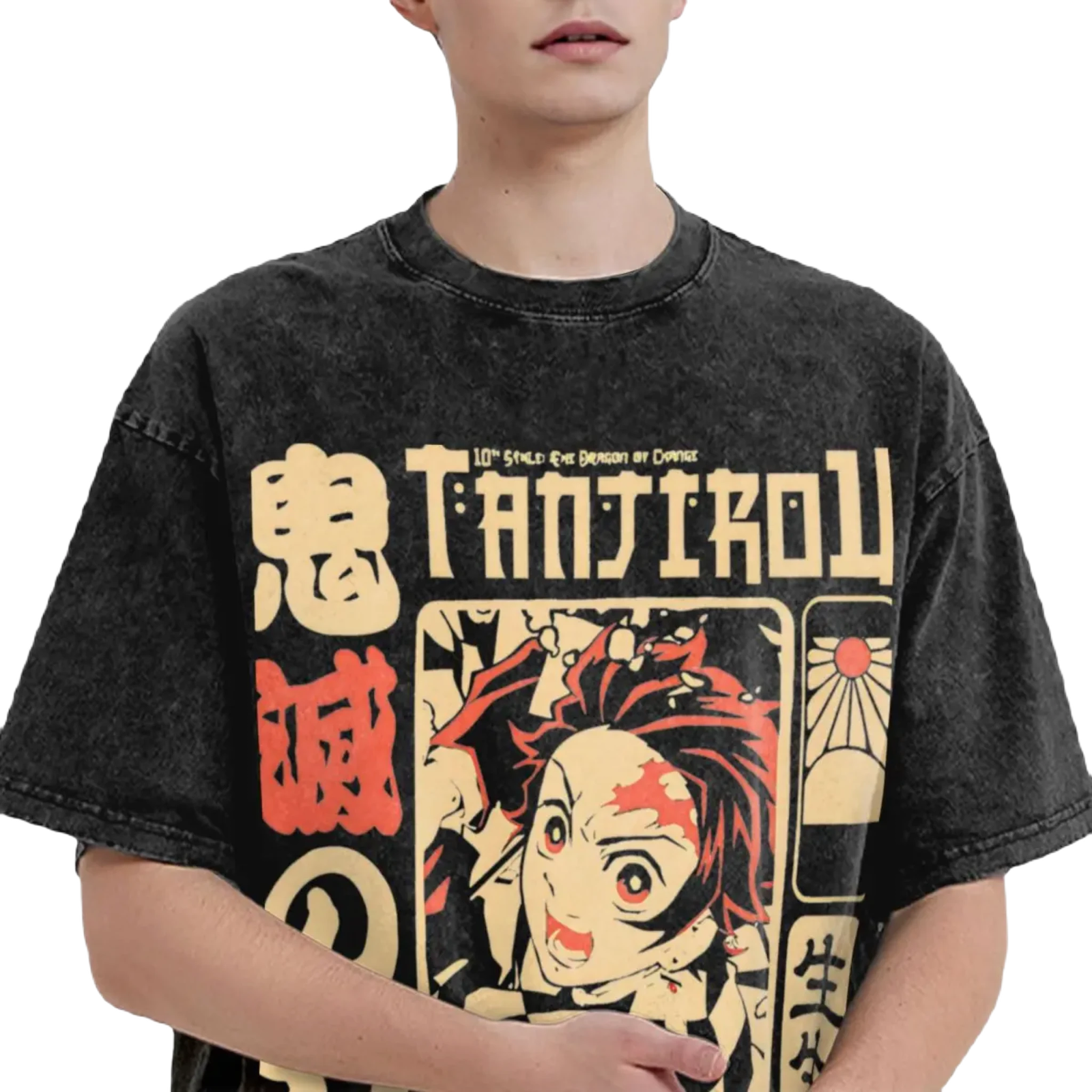 Anime Washed Cotton T-Shirt - Demon Slayers The Dragon