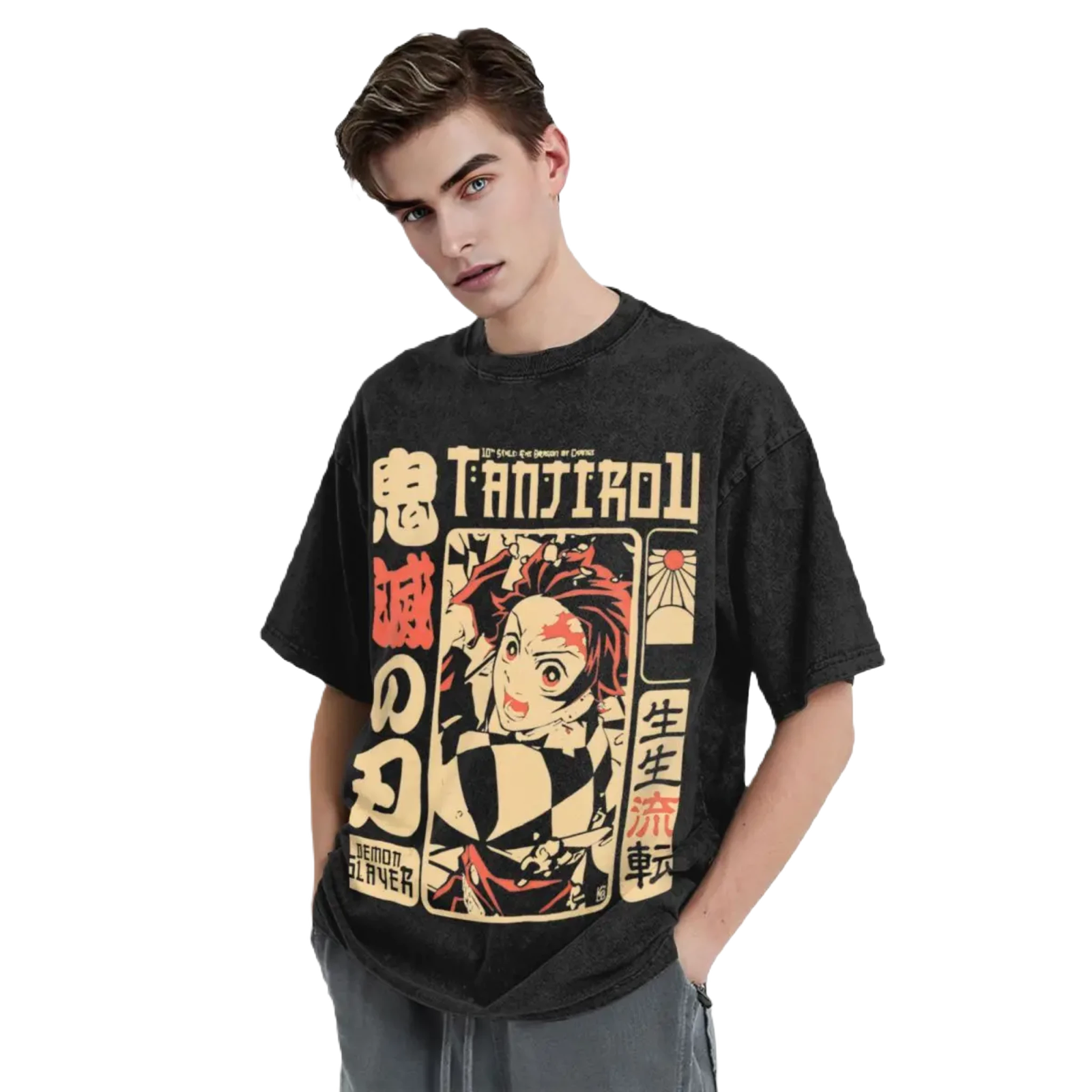 Anime Washed Cotton T-Shirt - Demon Slayers The Dragon