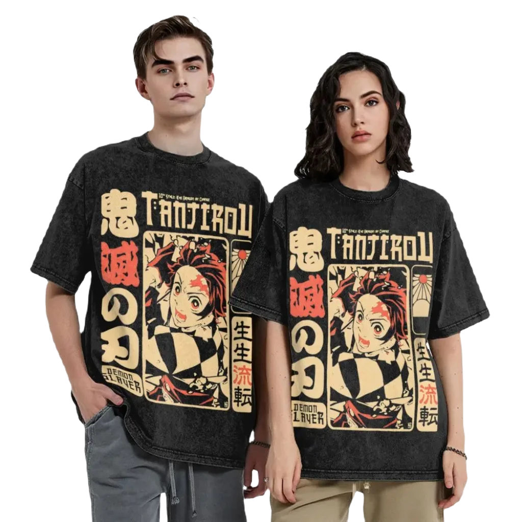 Anime Washed Cotton T-Shirt - Demon Slayers The Dragon