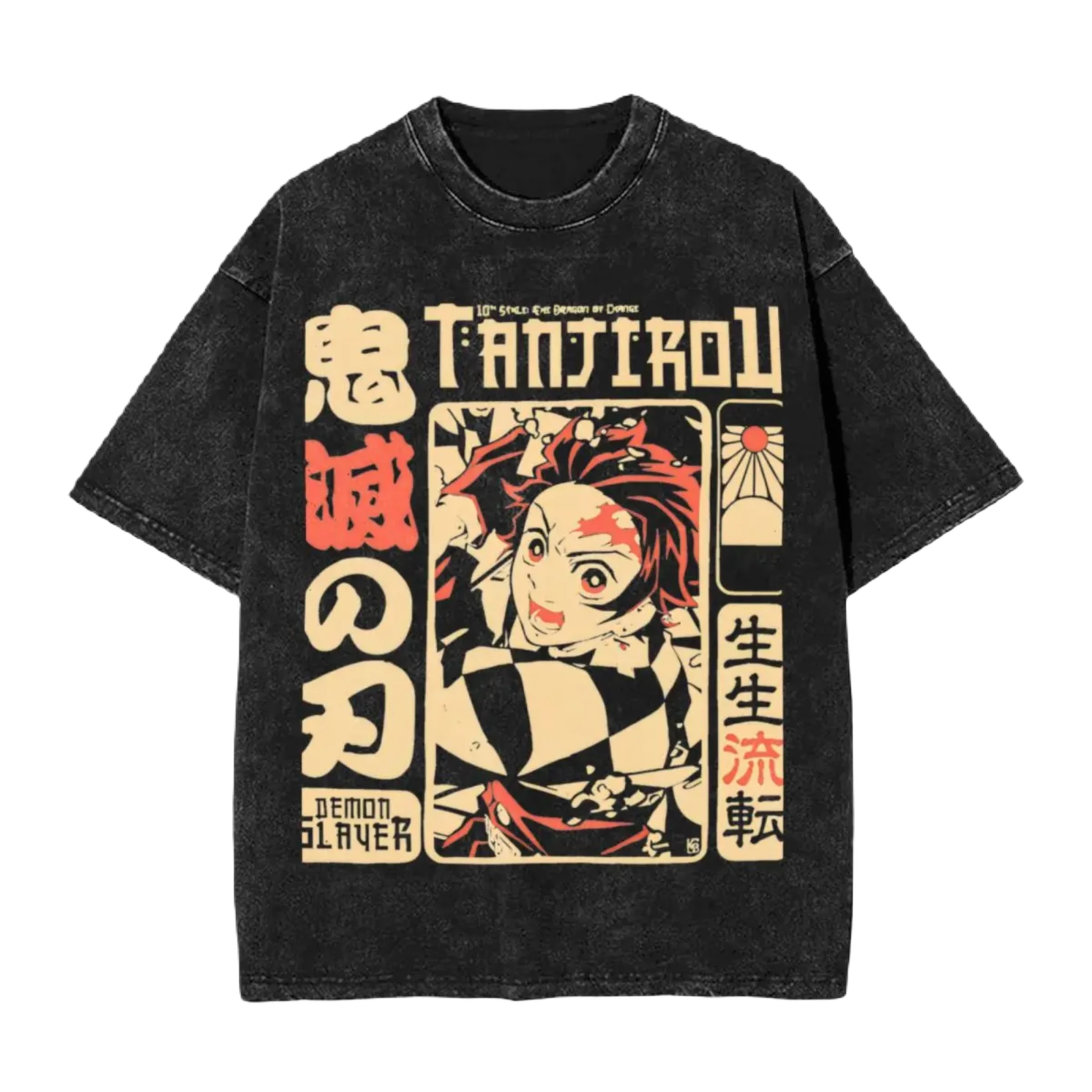 Anime Washed Cotton T-Shirt - Demon Slayers The Dragon
