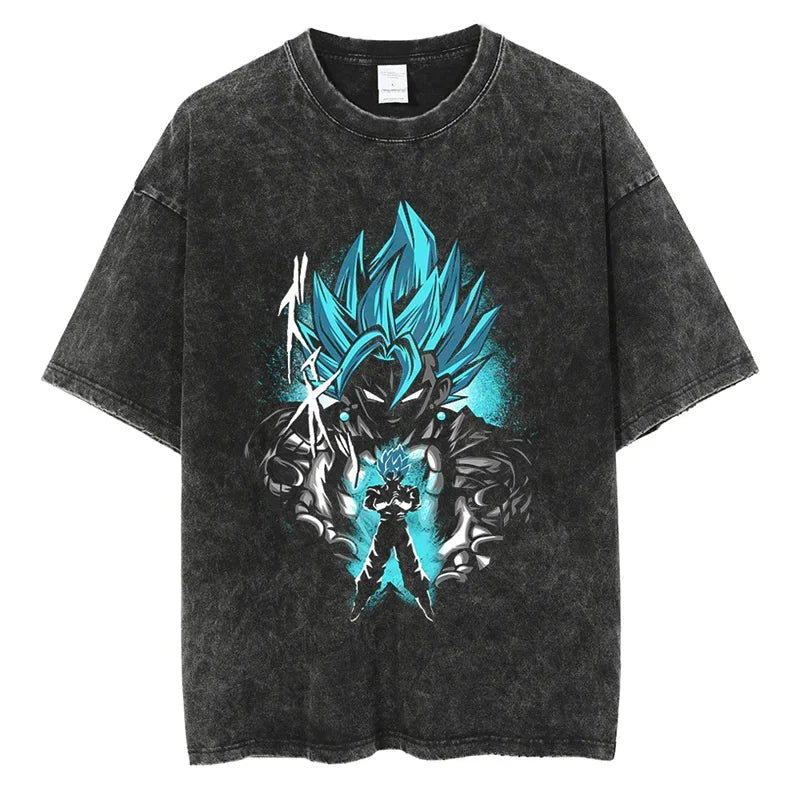 Dragon Ball T-Shirt - Goku Anime Streetwear - Oversized Washed Vintage - Limited Ver. Blue