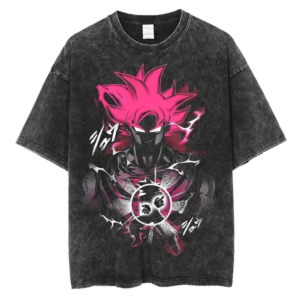 Dragon Ball T-Shirt - Pink Goku Anime Streetwear - Oversized Washed Vintage Anime Limited Version