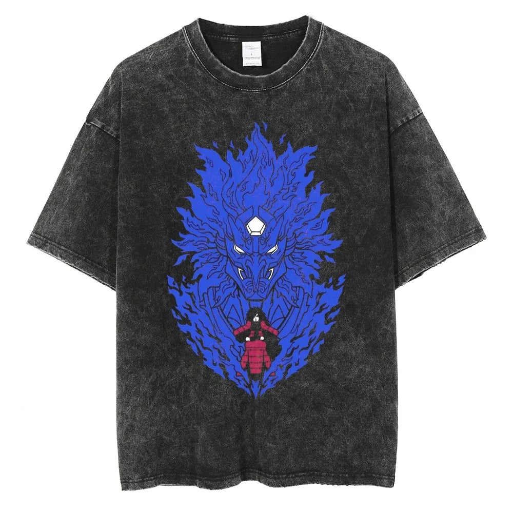 Madara Uchiha Naruto T-shirt - Anime Streetwear Harajuku - Washed Vintage