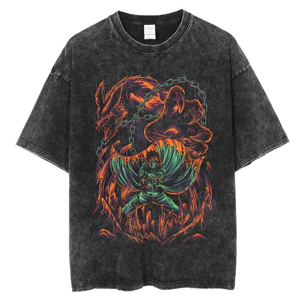 Minato Naruto T-shirt - Anime Streetwear Harajuku - Washed Vintage