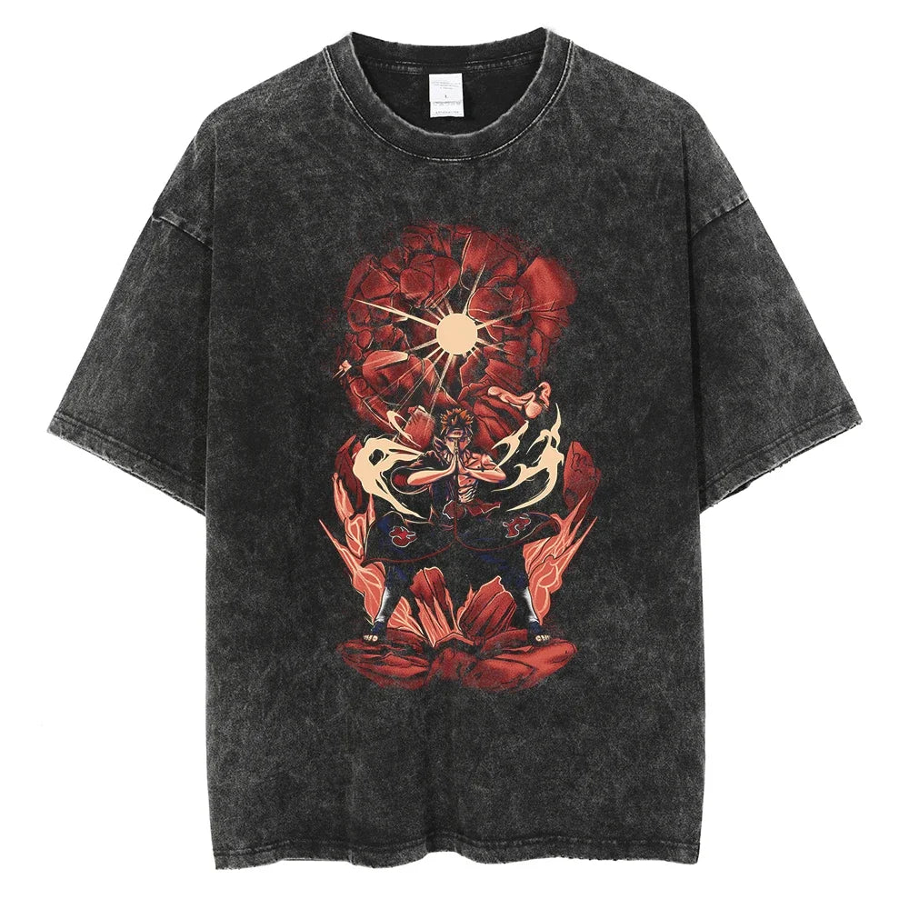 Naruto T-shirt - "Blood Pain" Anime Streetwear Harajuku - Washed Vintage
