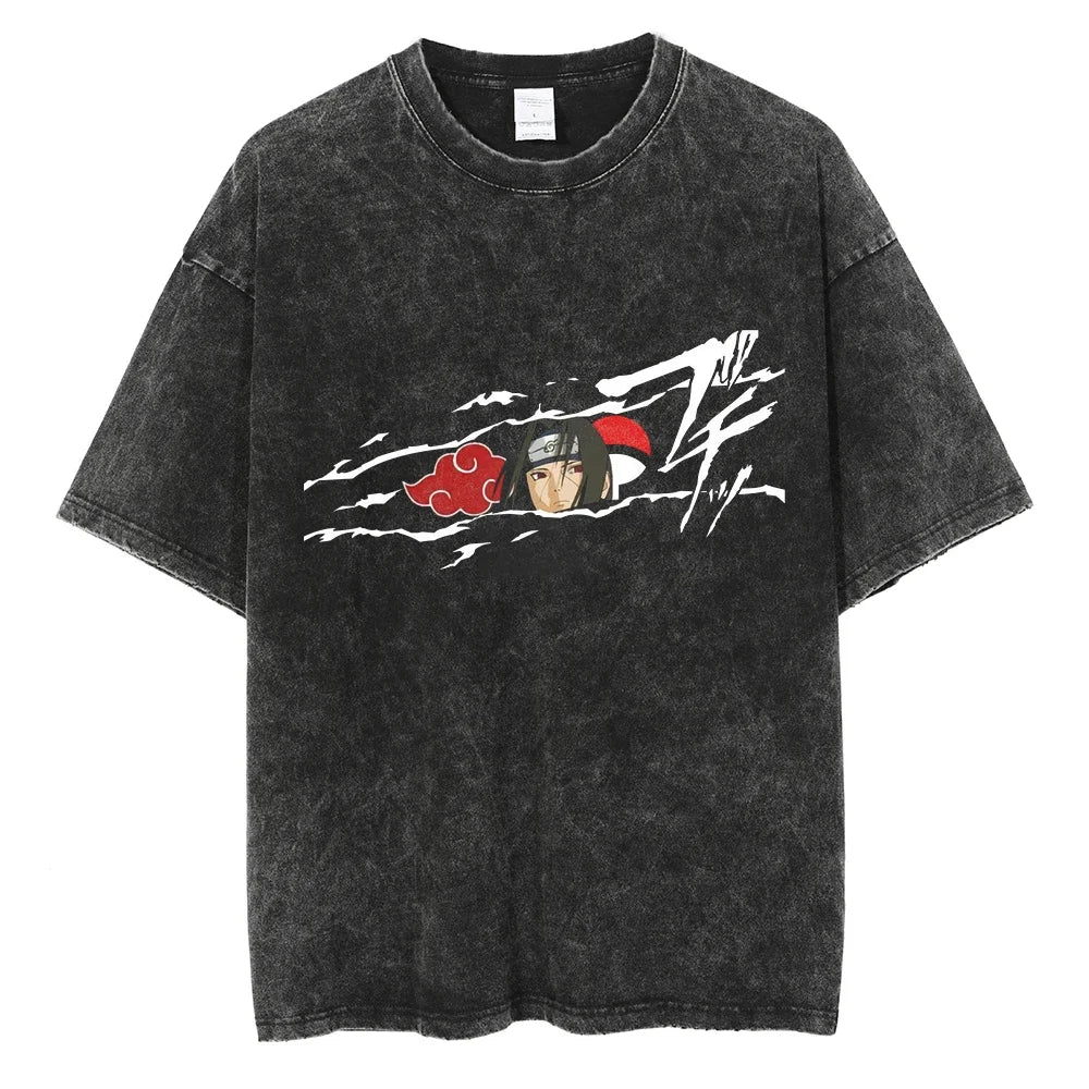 Naruto T-shirt - Itachi Anime Streetwear Harajuku - Washed Vintage
