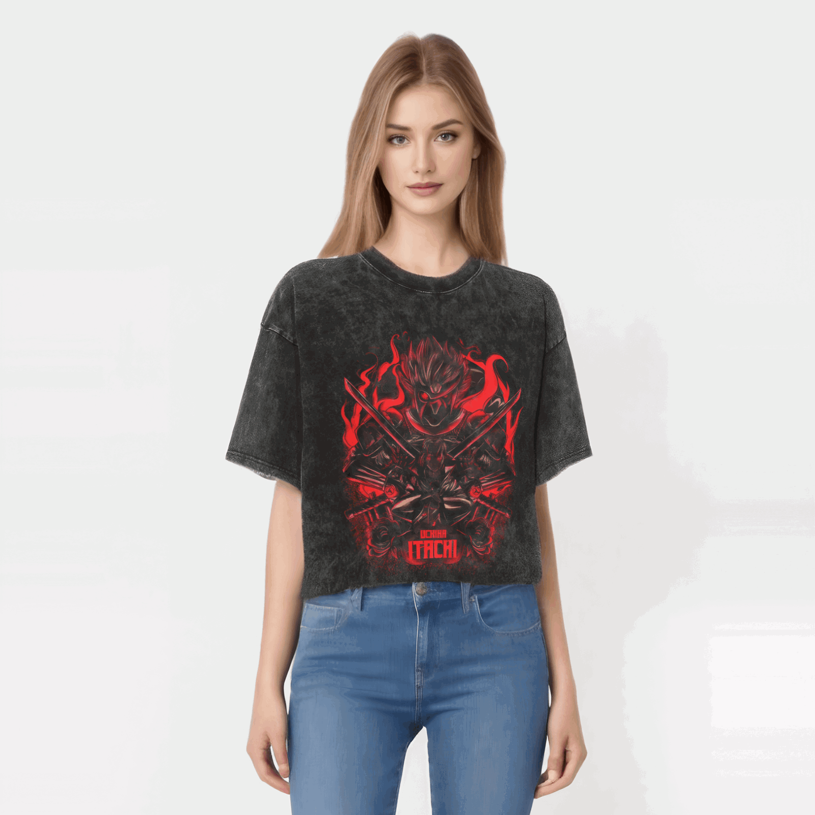 Naruto T-shirt - Itachi Uchiha Anime Streetwear Harajuku - Washed Vintage