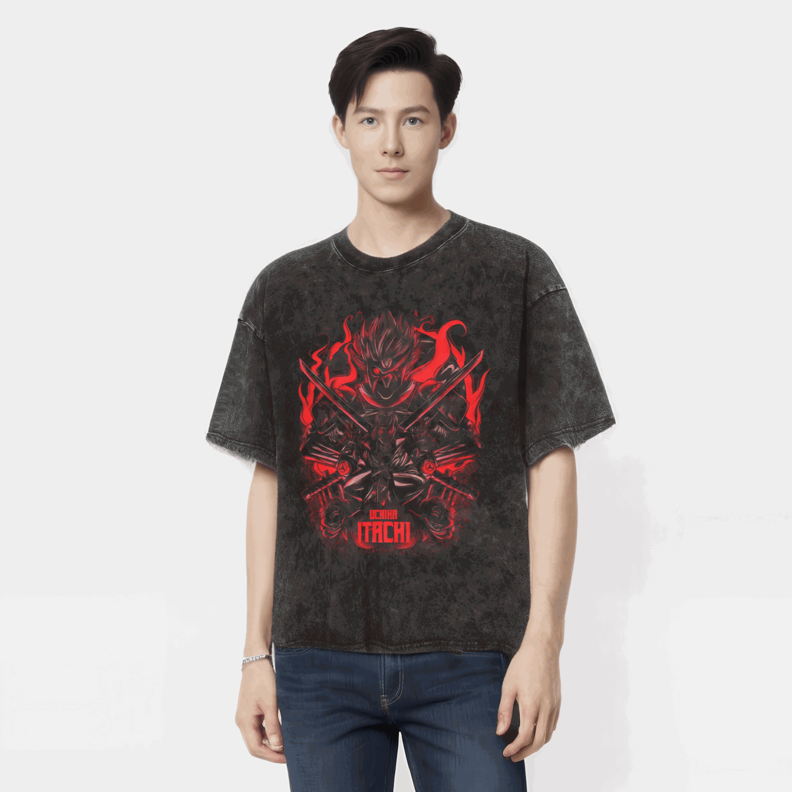 Naruto T-shirt - Itachi Uchiha Anime Streetwear Harajuku - Washed Vintage