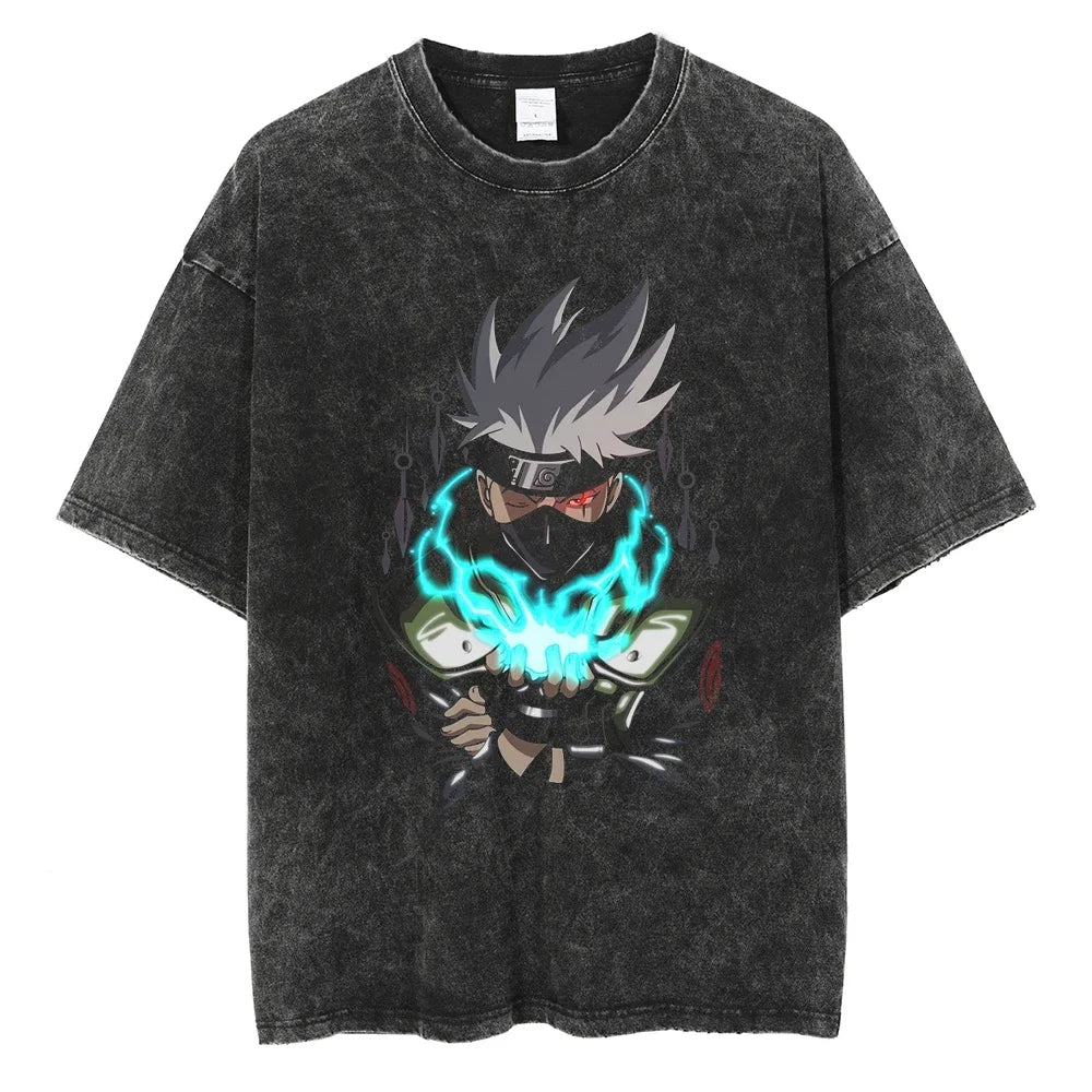 Naruto T-shirt - Kakashi Anime Streetwear Harajuku - Washed Vintage