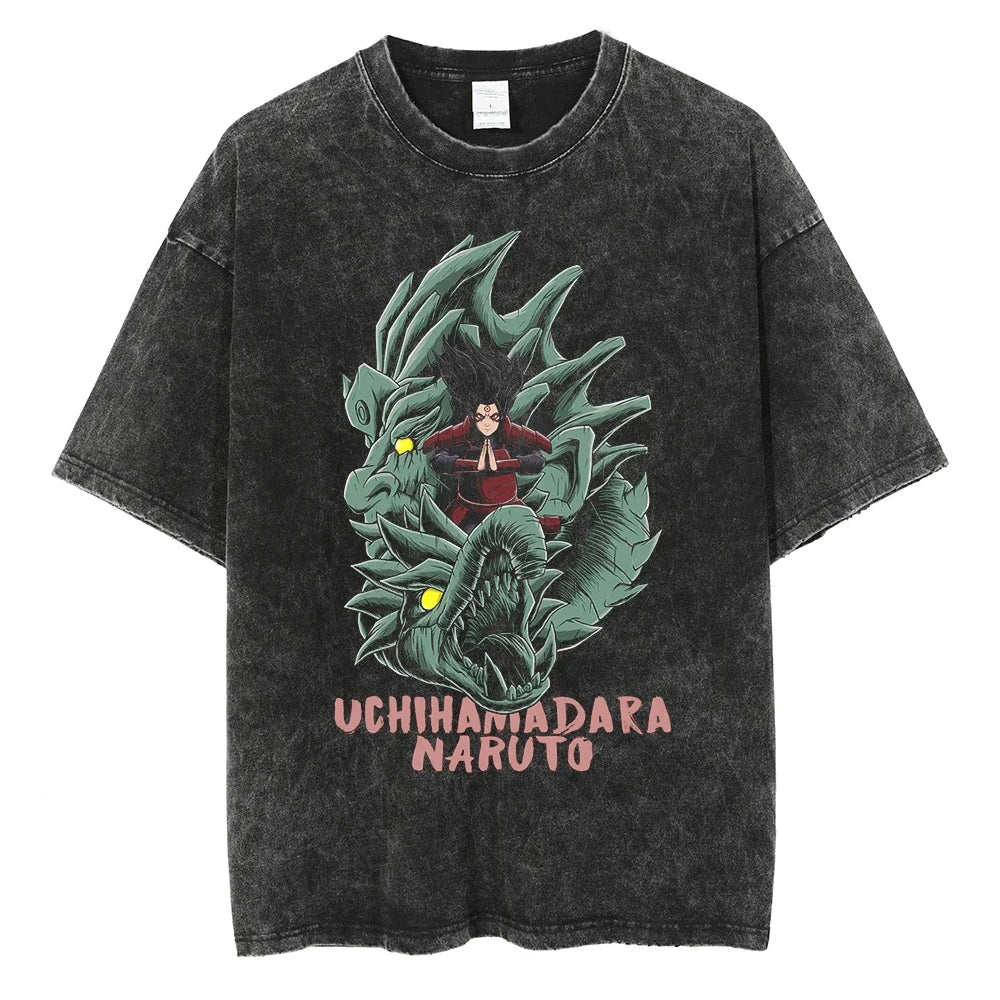 Naruto T-shirt - Uchiha Madara Anime Streetwear Harajuku - Washed Vintage